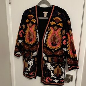 H&M Floral Paisley Open Front Blazer in Black Multi